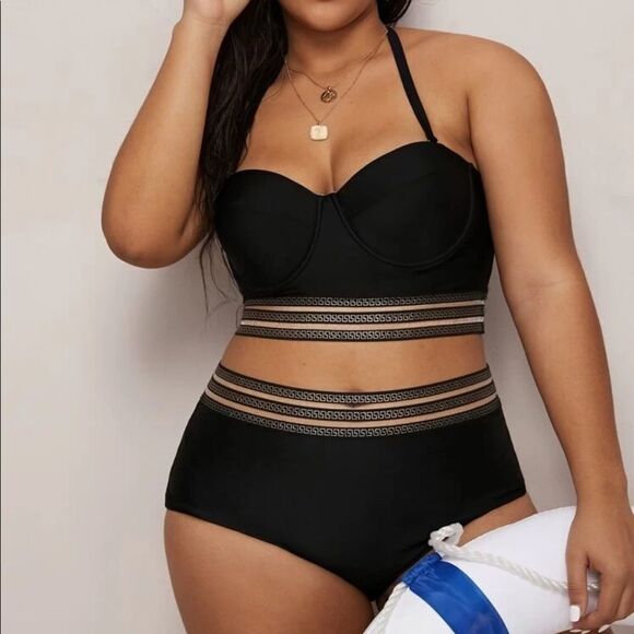 Sexy Black Plus Two Piece Bathing Suit 3X - Picture 2 of 5